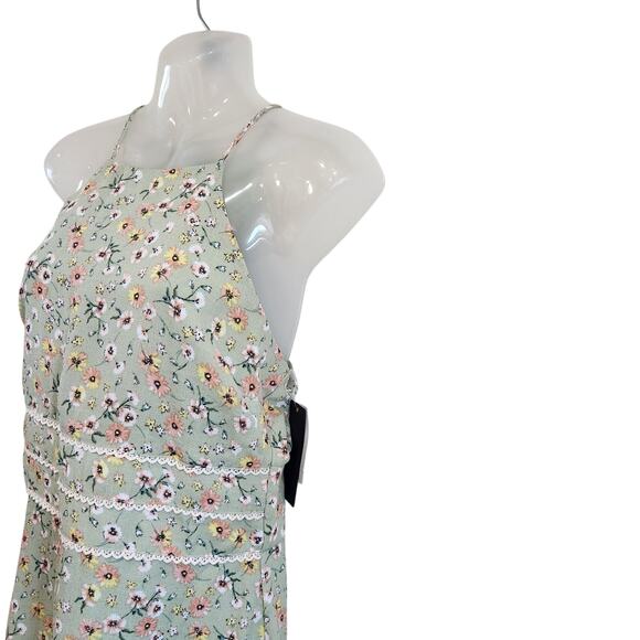 City Triangle Floral Halter Neck Skater Dress Back Zip Green Yellow Size 8 - Picture 5 of 11
